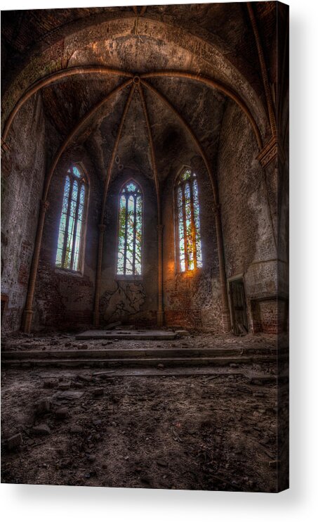 Urbex Acrylic Print featuring the digital art Three tall arches by Nathan Wright