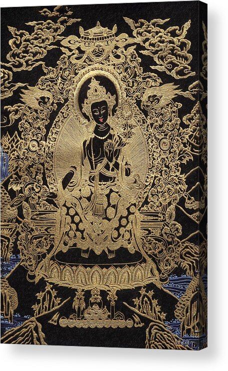 'treasures Of Tibet' Collection By Serge Averbukh Buddha Acrylic Print featuring the digital art Tibetan Thangka - Maitreya Buddha by Serge Averbukh