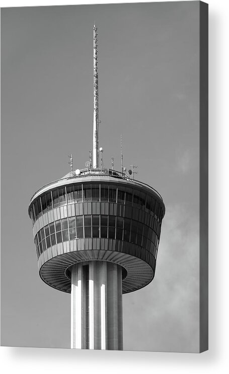 America Acrylic Print featuring the photograph Tower of the Americas San Antonio Texas - Black and White by Gregory Ballos