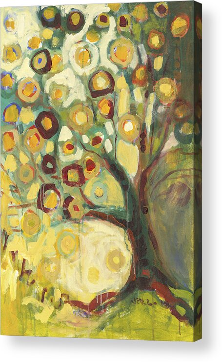 Tree Life Abstract Modern Circles Contemporary Nature Acrylic Print featuring the painting Tree of Life in Autumn by Jennifer Lommers