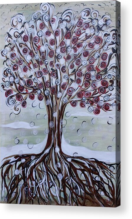 Tree Of Life Acrylic Print featuring the painting Tree Of Life - Winter by Gitta Brewster