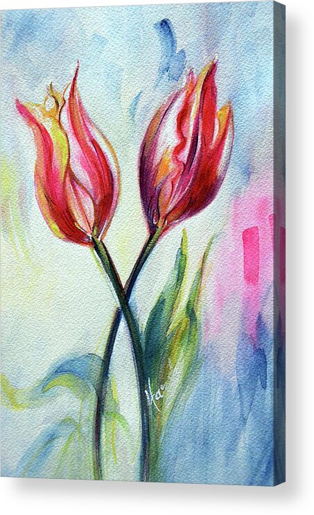 Tulips Acrylic Print featuring the painting Tulips - Pleasure by Harsh Malik