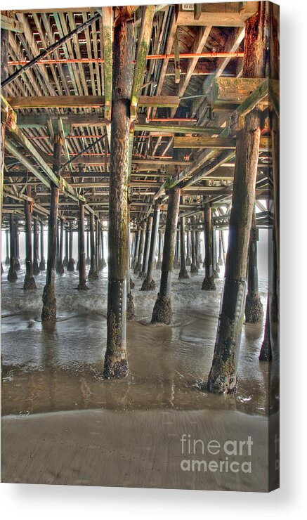 Under The Boardwalk Acrylic Print featuring the photograph Under the Boardwalk pier Sunbeams by David Zanzinger