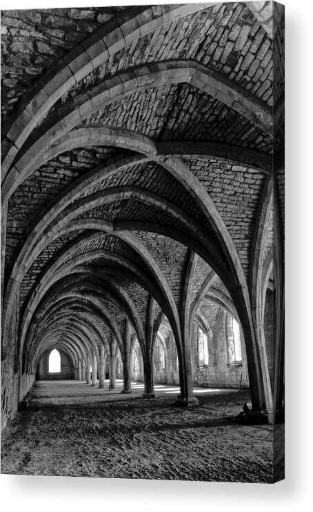 Monochrome Photography Acrylic Print featuring the photograph Under the vaults. Vertical. by Elena Perelman