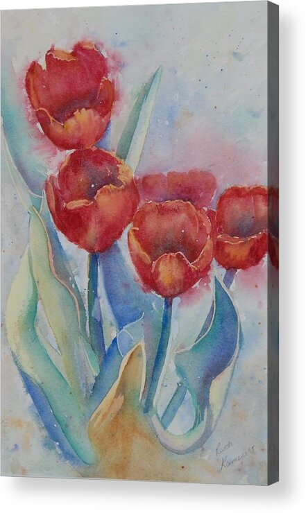 Flowers Acrylic Print featuring the painting Undersea Tulips by Ruth Kamenev