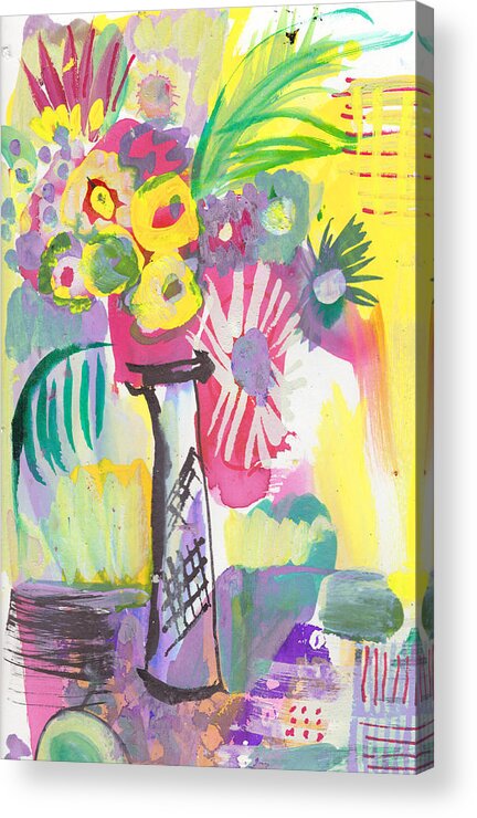 Abstract Acrylic Print featuring the painting Vase of wild flowers in yellow by Amara Dacer