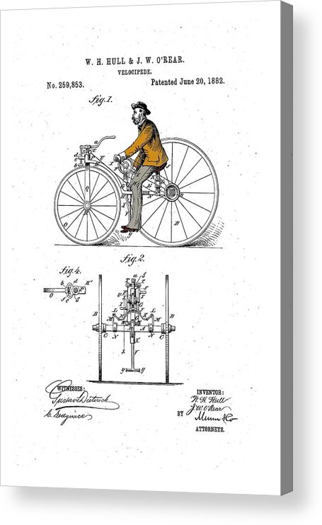 Bicycle Acrylic Print featuring the drawing Velocipede 1882 by Ray Walsh