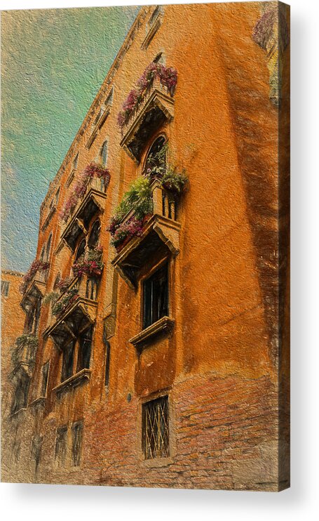 Venice Acrylic Print featuring the photograph Venice Canal Windows Textured by Kathleen Scanlan