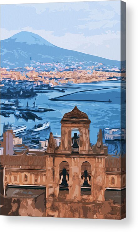 Landscape Acrylic Print featuring the painting Vesuvio, panorama from Naples by AM FineArtPrints