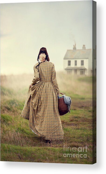 Victorian Acrylic Print featuring the photograph Victorian Woman Walking Towards A Cottage On The Moors by Lee Avison