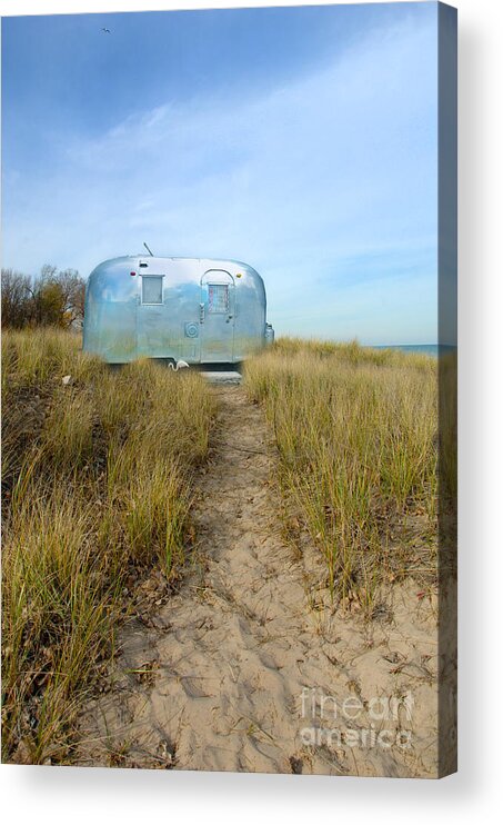 Trailer Acrylic Print featuring the photograph Vintage Camping Trailer Near the Sea by Jill Battaglia