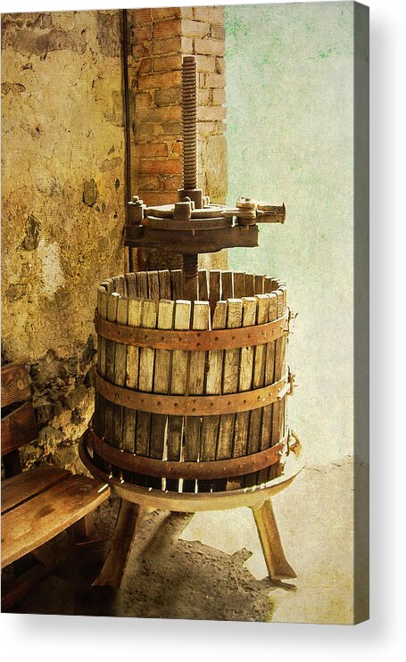 Wine Press Acrylic Print featuring the photograph Vintage Wine Press by Sandra Selle Rodriguez