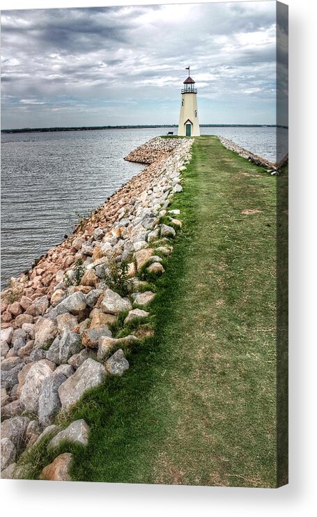 The Path Out To The Lake Hefner Lighthouse In Oklahoma City Acrylic Print featuring the photograph Walking To The Lighthouse by Buck Buchanan