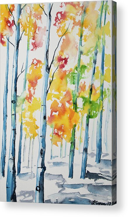 Aspen Acrylic Print featuring the painting Watercolor - Autumn Aspen Trees by Cascade Colors