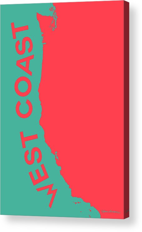 ‘maps - Cartography Of Past And Present’ Collection By Serge Averbukh Acrylic Print featuring the digital art West Coast Pop Art - Coral Red on Teal by Serge Averbukh