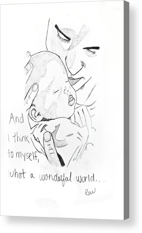 Brad Pitt Acrylic Print featuring the drawing What a wonderful world by Rebecca Wood