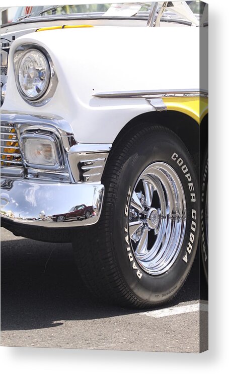 White Acrylic Print featuring the photograph White and Yellow Classic Chevy by Jeff Floyd CA