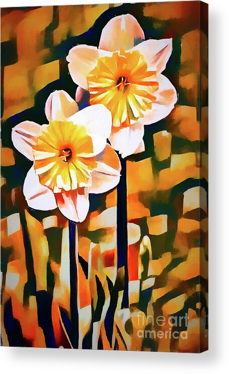 Daffodils Acrylic Print featuring the photograph Wildly Abstract Daffodil Pair by Anita Pollak