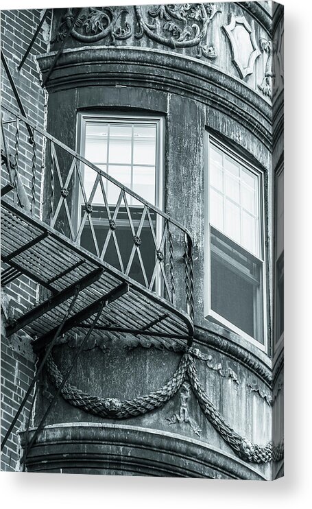 Fire Acrylic Print featuring the photograph Window escape BW by Jason Hughes