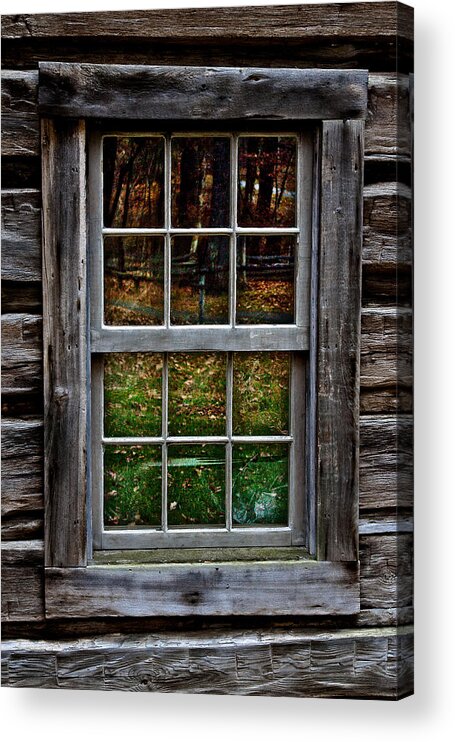 Rustic Acrylic Print featuring the photograph Window Reflection at Mabry Mill by Mark Currier