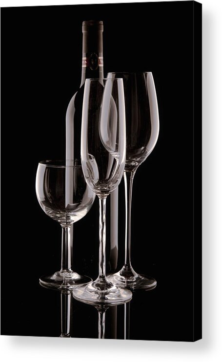 Wine Acrylic Print featuring the photograph Wine Bottle and Wineglasses Silhouette by Tom Mc Nemar