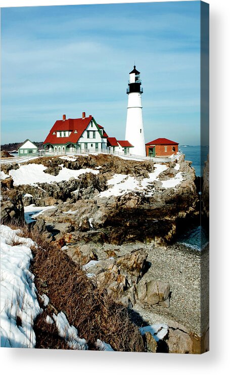 Coast Acrylic Print featuring the photograph Winter at Portland Head by Greg Fortier