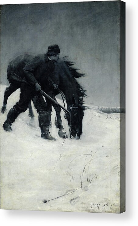 Frank Stick (1884-1966) Winter Hunter (1906) Acrylic Print featuring the painting Winter Hunter by Frank Stick