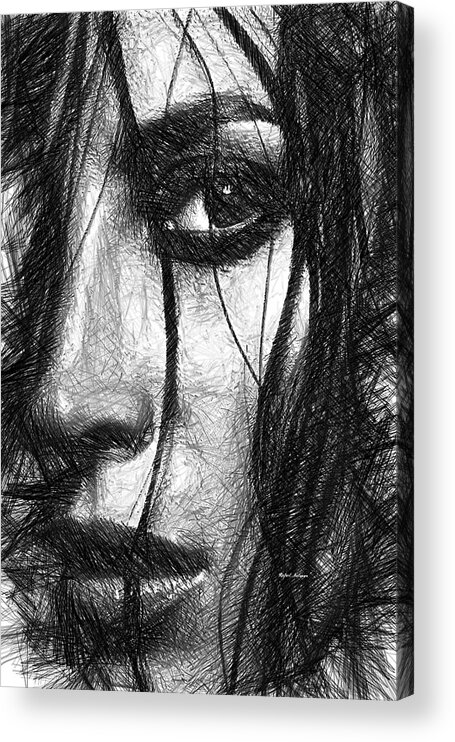 Female Acrylic Print featuring the digital art Woman Sketch in Black and White by Rafael Salazar
