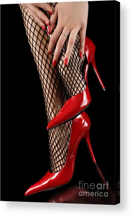 Shoes Acrylic Print featuring the photograph Woman Wearing Red Sexy High Heels by Maxim Images Exquisite Prints