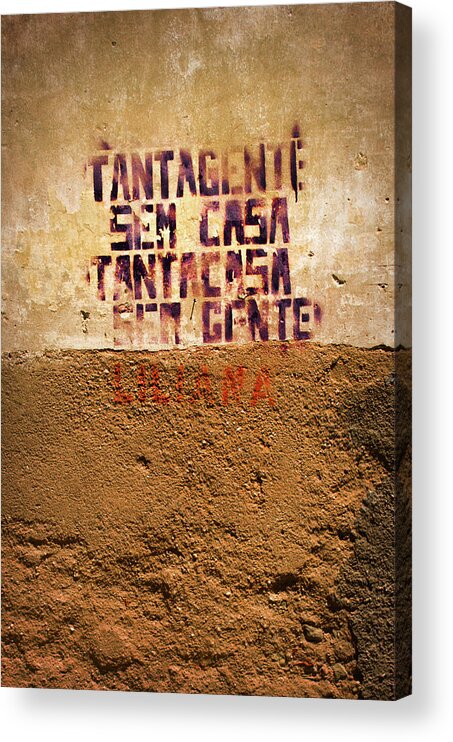 Wall Acrylic Print featuring the photograph Words painted on Yellow Wall by Carlos Caetano