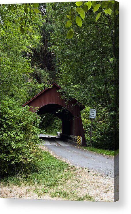 Oregon Coast Acrylic Print featuring the photograph Yahats River Covered Bridge by John Higby