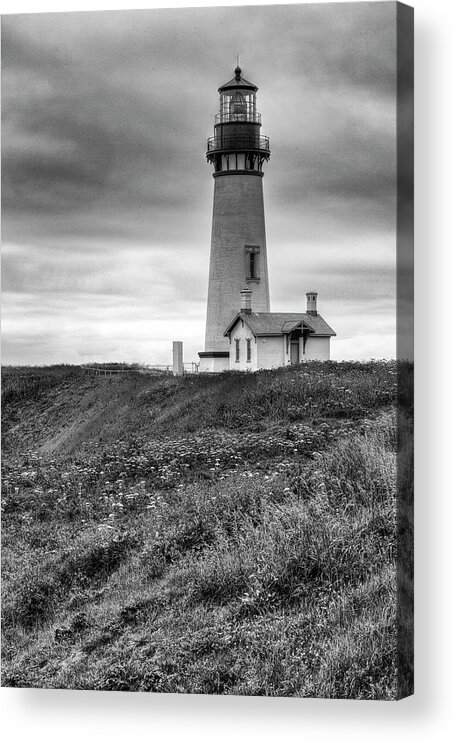 Oregon Acrylic Print featuring the photograph Yaquina Head Lighthouse - Monochrome by Harold Rau