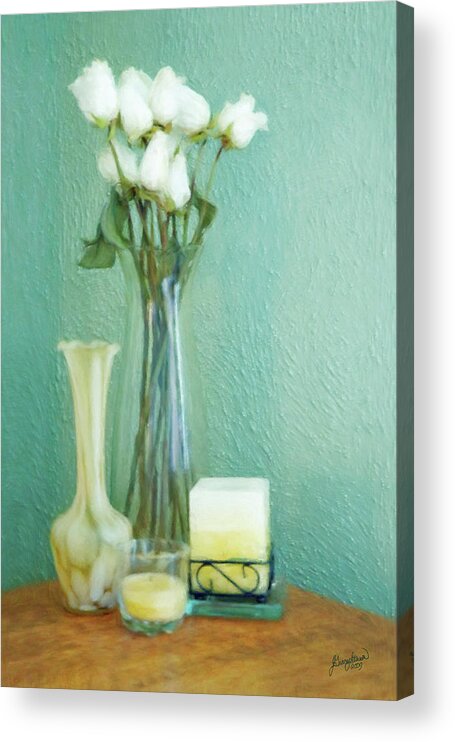 White Acrylic Print featuring the digital art Yellow and Green by JGracey Stinson