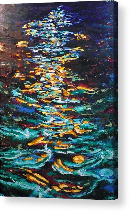 Landscape Acrylic Print featuring the painting Yellow Light On Dark Water by Ericka Herazo