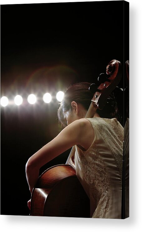Mature Adult Acrylic Print featuring the photograph A Female Cellist Playing Cello On #1 by Sot