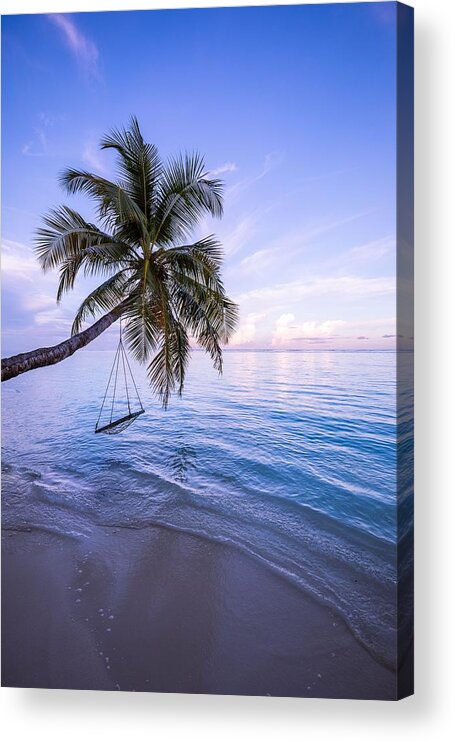 Landscape Acrylic Print featuring the photograph Amazing Beach With Palm Trees And Swing #1 by Levente Bodo