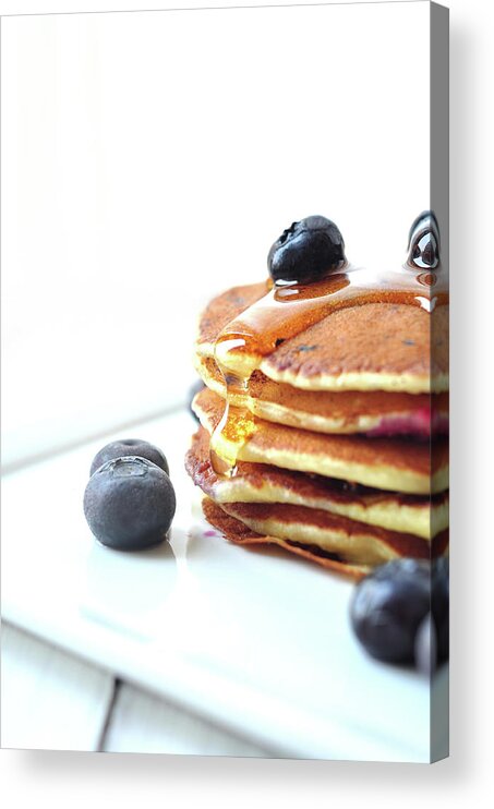 White Background Acrylic Print featuring the photograph Blueberry Pancake #1 by All Rights Reserved @tailortang