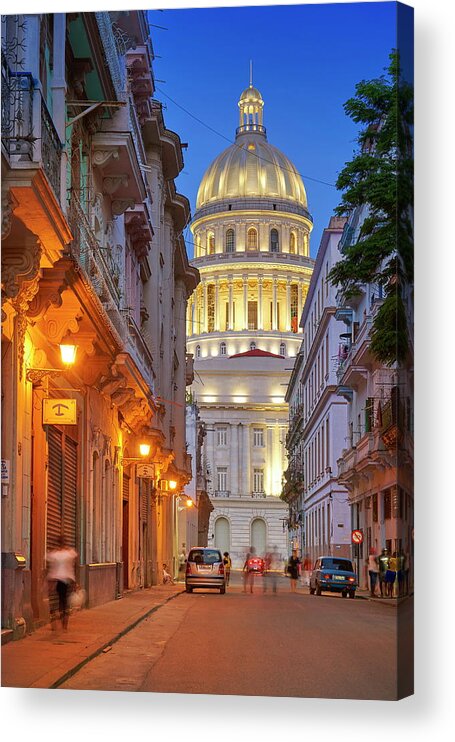 Estock Acrylic Print featuring the digital art Cuba, Havana Province, Havana, Centro Habana, El Capitolio, The National Capitol Building At Dusk #1 by Jan Wlodarczyk