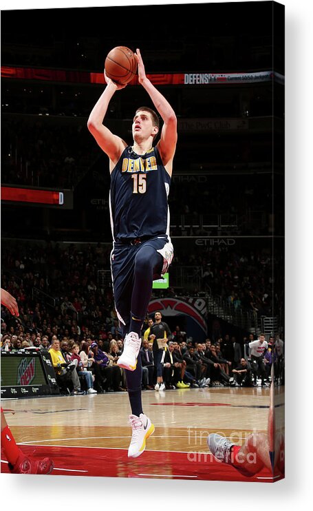 Nba Pro Basketball Acrylic Print featuring the photograph Denver Nuggets V Washington Wizards by Ned Dishman