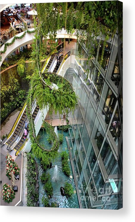 Green vertical interior design of Emquartier shopping mall dining floors  Bangkok Thailand Acrylic Print