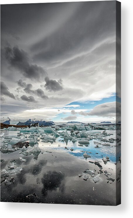 Scenics Acrylic Print featuring the photograph Icebergs In Glacial Lagoon With Stormy #1 by Mike Hill