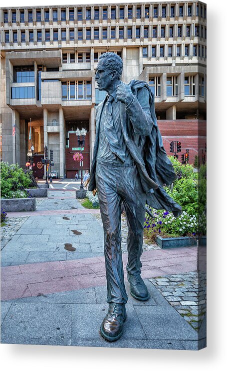 Estock Acrylic Print featuring the digital art Statue At Faneuil Hall, Boston Ma #1 by Lumiere