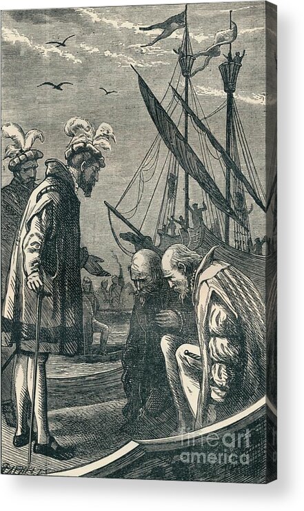 Engraving Acrylic Print featuring the drawing The King Visits Vasco Da Gama, 1904 #1 by Print Collector
