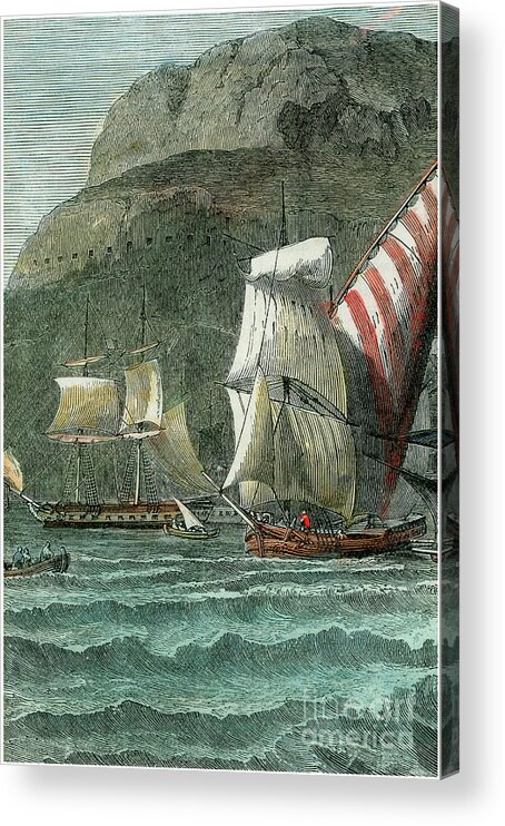 Engraving Acrylic Print featuring the drawing The Rock Of Gibraltar, C1880 #1 by Print Collector