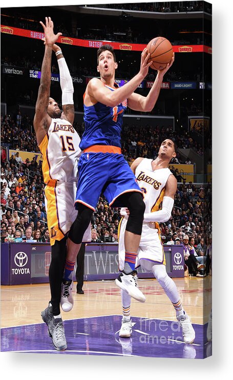 Guillermo Hernangómez Geuer Acrylic Print featuring the photograph New York Knicks V Los Angeles Lakers by Andrew D. Bernstein