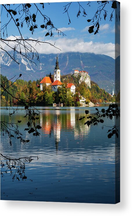Bled Acrylic Print featuring the photograph Autumn colours at Lake Bled #2 by Ian Middleton