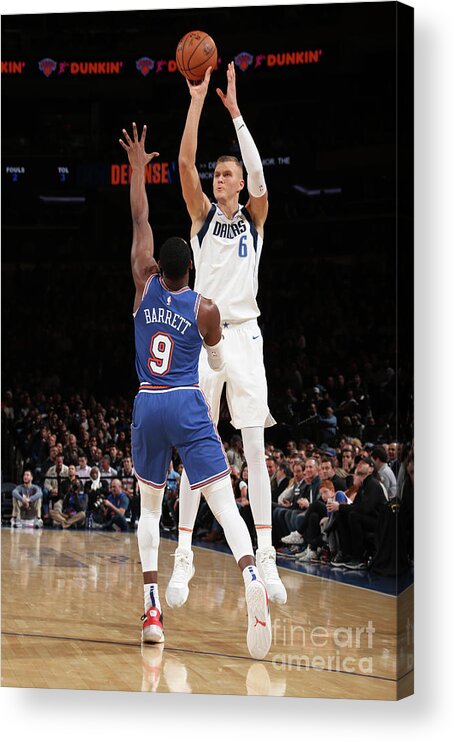 Kristaps Porzingis Acrylic Print featuring the photograph Dallas Mavericks V New York Knicks by Nathaniel S. Butler