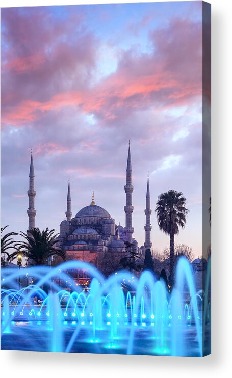 Cityscape Acrylic Print featuring the photograph Fountain On Sultanahmet Area In Evening #2 by Ivan Kmit