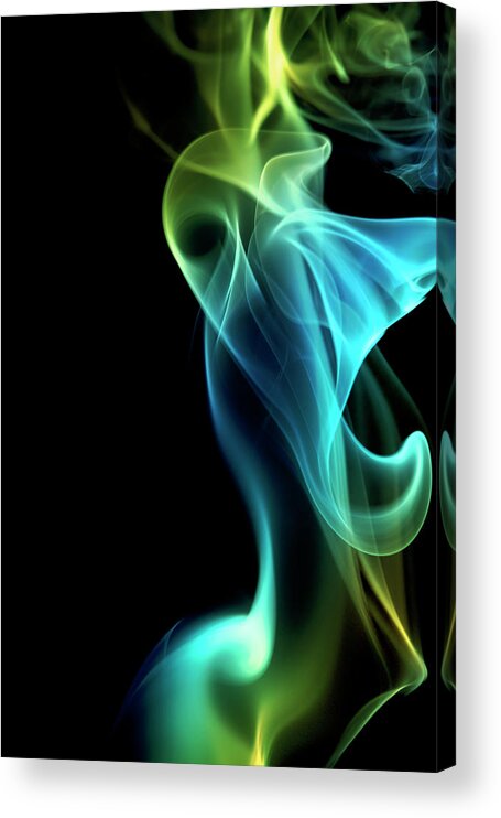 Black Background Acrylic Print featuring the photograph Green Smoke On A Black Background #2 by Gm Stock Films