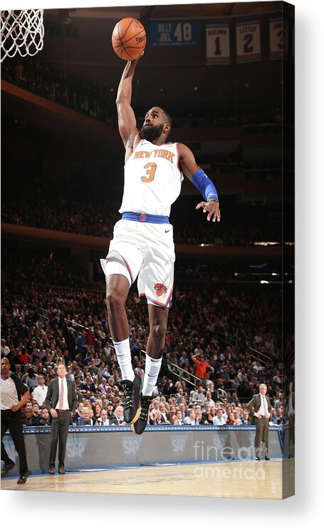 Tim Hardaway Jr Acrylic Print featuring the photograph Milwaukee Bucks V New York Knicks by Ned Dishman